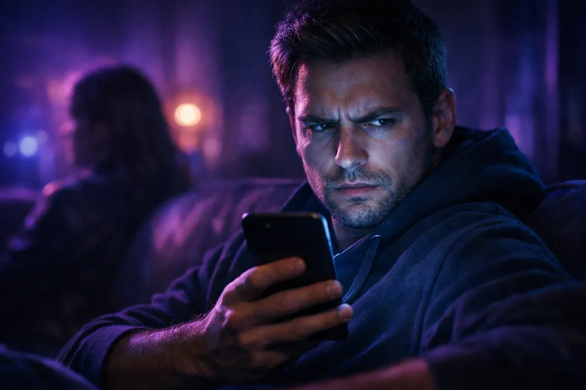 Person looking suspiciously at phone