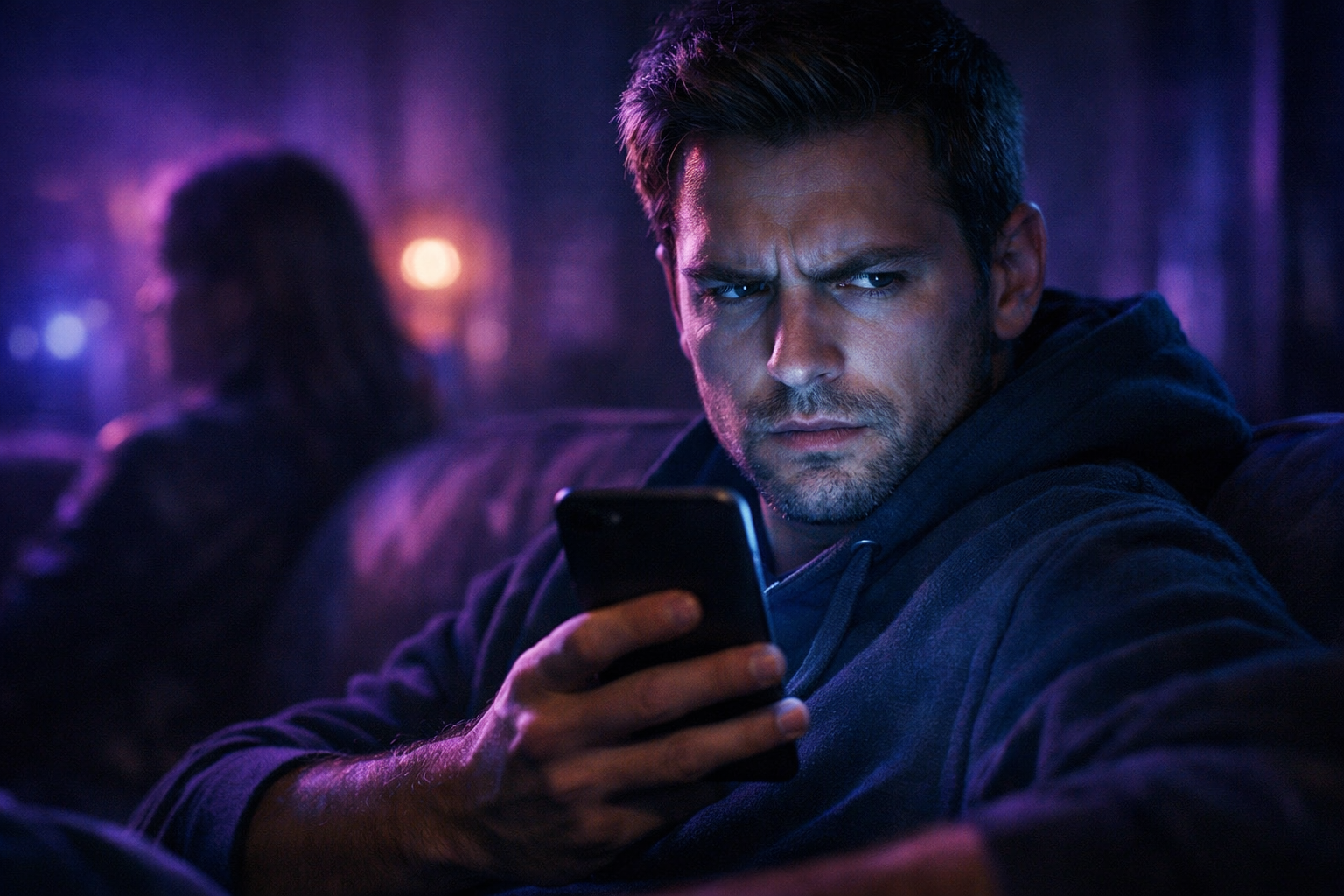 Person looking suspiciously at phone